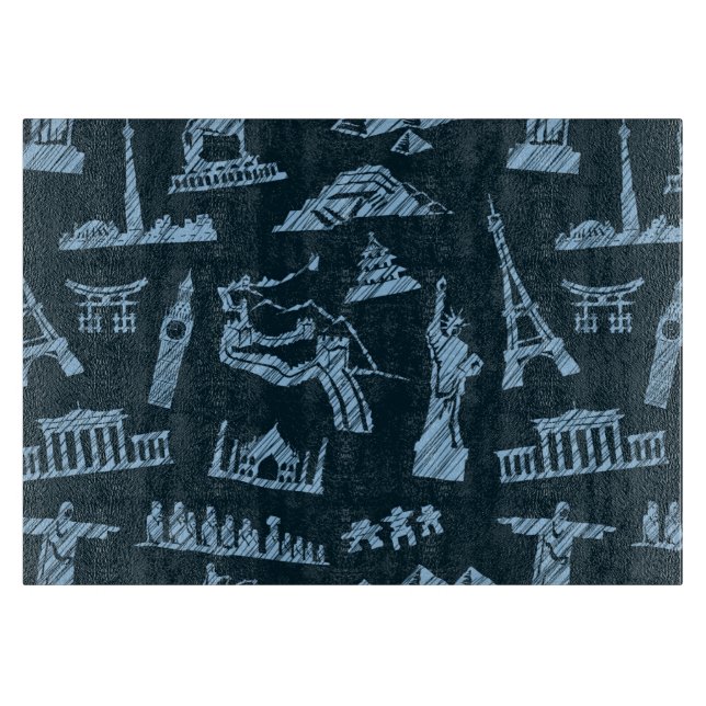 Travel Pattern In Blues Pattern Cutting Board (Front)