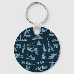 Travel Pattern In Blues Pattern Key Ring