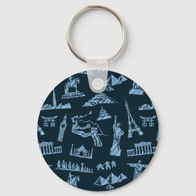 Travel Pattern In Blues Pattern Key Ring (Front)