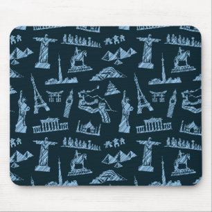 Travel Pattern In Blues Pattern Mouse Mat