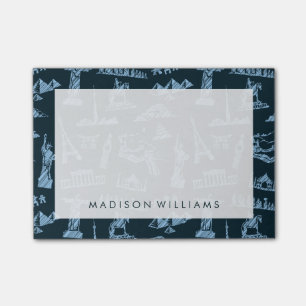 Travel Pattern In Blues Pattern Post-it Notes