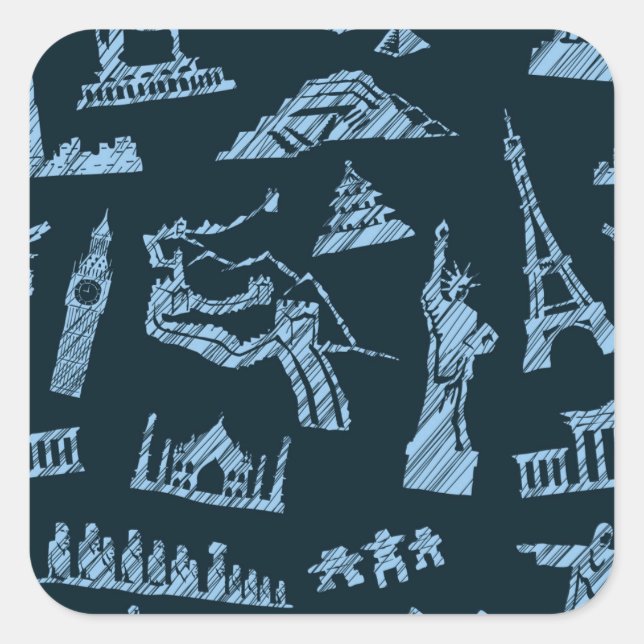 Travel Pattern In Blues Pattern Square Sticker (Front)