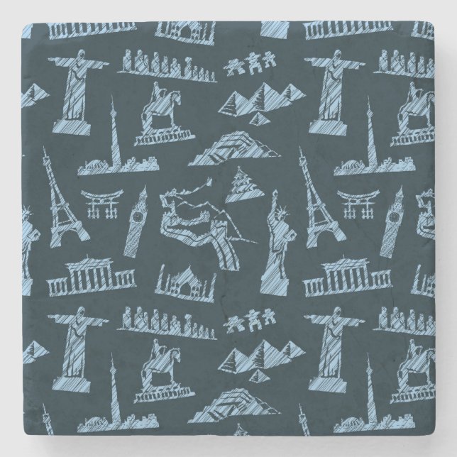 Travel Pattern In Blues Pattern Stone Coaster (Front)