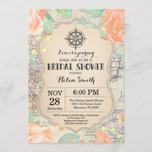 Travel Peach Floral Bridal Shower Invitation