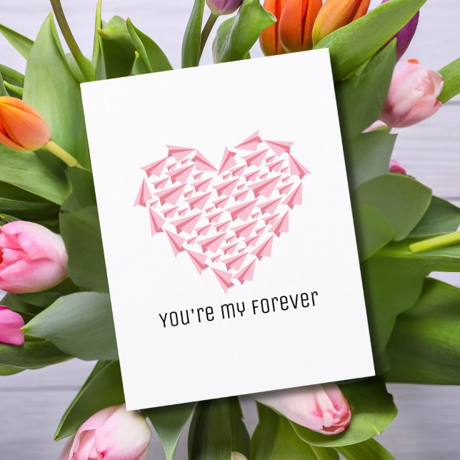 Travel Pink Paper Aeroplane Heart You're My Foreve Holiday Postcard (Creator Uploaded)