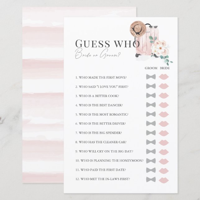 Travel Pink Suitcase Bridal Shower Guess Who (Front/Back)