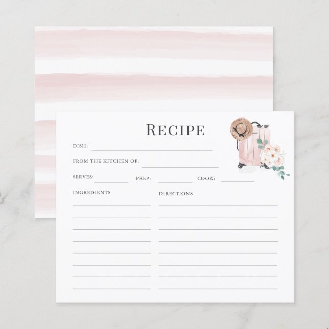 Travel Pink Suitcase Bridal Shower Recipe Cards (Front/Back)