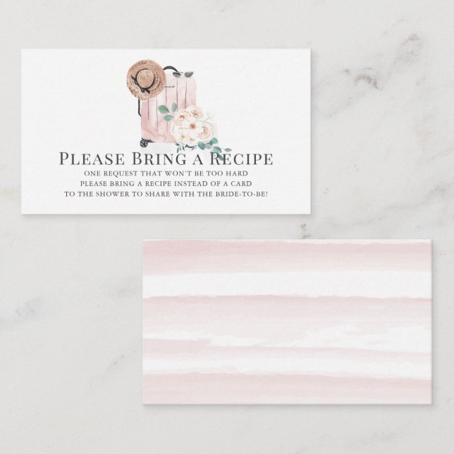 Travel Pink Suitcase Bridal Shower Recipe Request Enclosure Card (Front/Back)