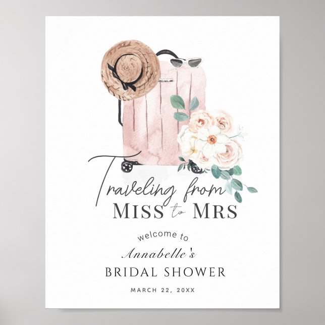 Travel Pink Suitcase Bridal Shower Welcome Poster (Front)