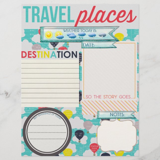 Travel Places Travel Journal Insert (Front)