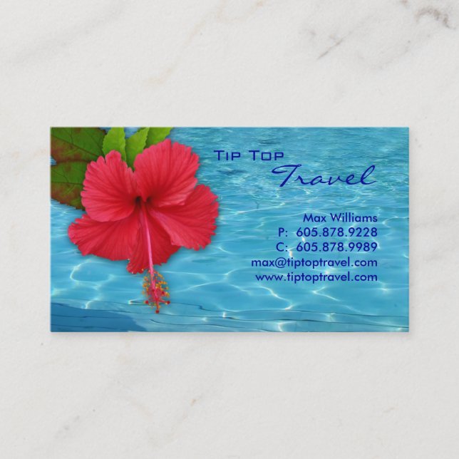 Travel Pool Red Hibiscus Business Card (Front)