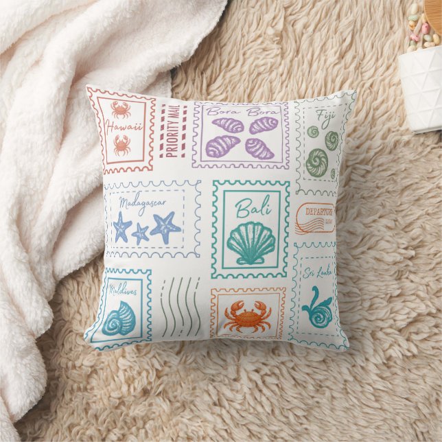 Travel Postage Stamps Cushion (Blanket)