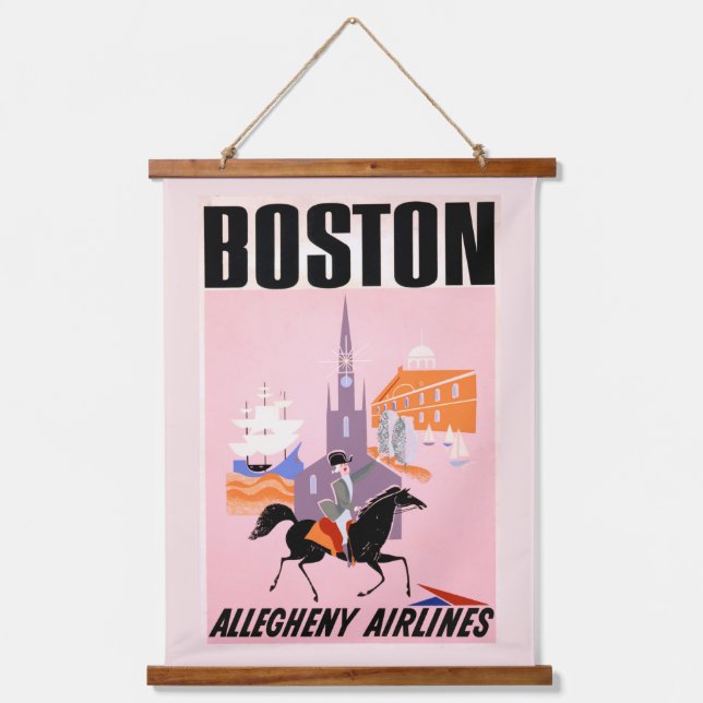 Travel Poster For Allegheny Airlines To Boston Hanging Tapestry (Front)