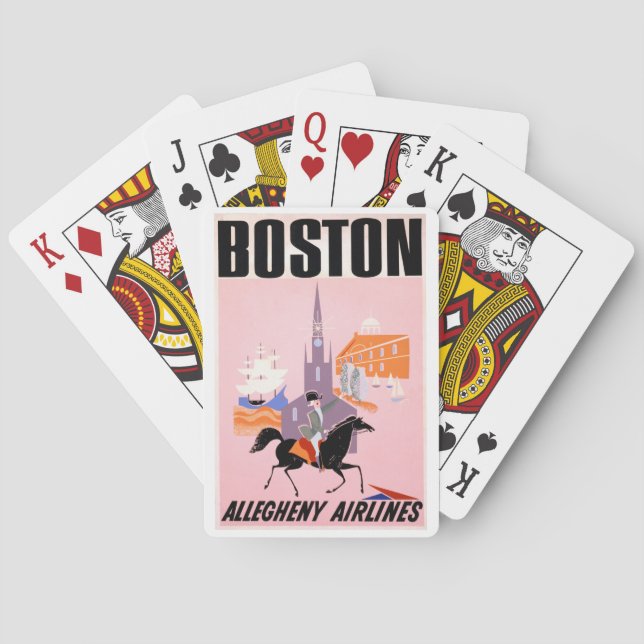 Travel Poster For Allegheny Airlines To Boston Playing Cards (Back)