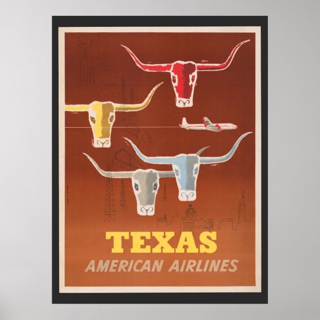 Travel Poster For American Airlines To Texas (Front)