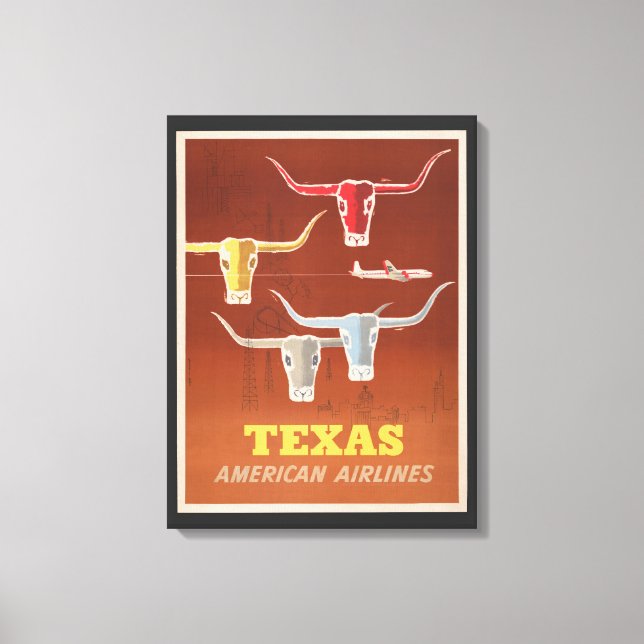 Travel Poster For American Airlines To Texas Canvas Print (Front)