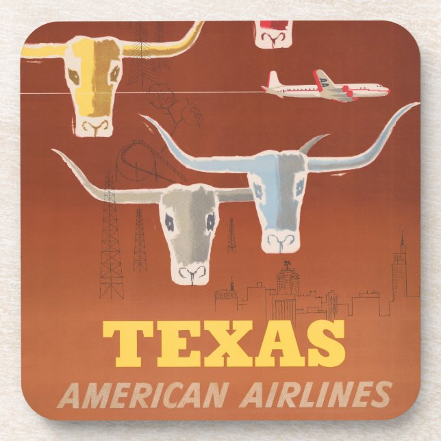 Travel Poster For American Airlines To Texas Coaster (Front)