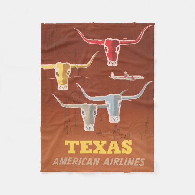 Travel Poster For American Airlines To Texas Fleece Blanket (Front)