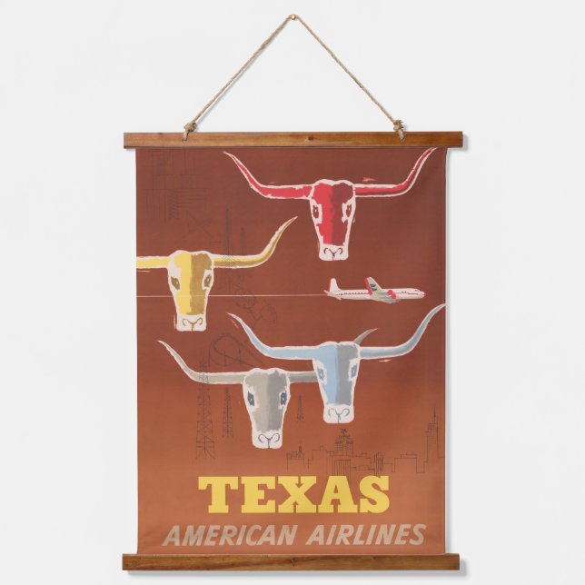 Travel Poster For American Airlines To Texas Hanging Tapestry (Front)