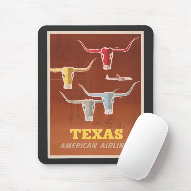 Travel Poster For American Airlines To Texas Mouse Mat (With Mouse)