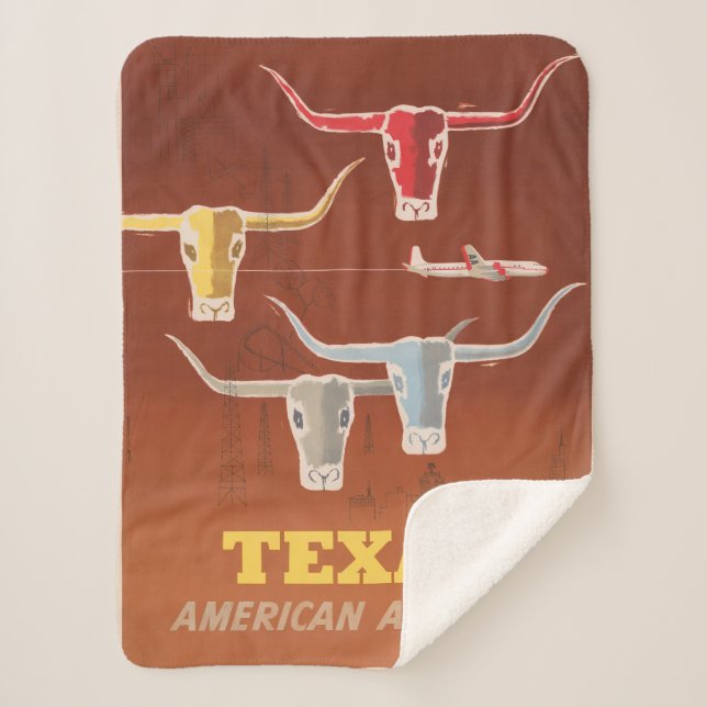 Travel Poster For American Airlines To Texas Sherpa Blanket (Front)