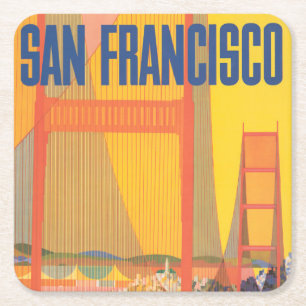 Travel Poster For Flying Twa To San Francisco Square Paper Coaster