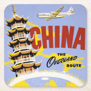 Travel Poster For Northwest Orient Airlines Square Paper Coaster