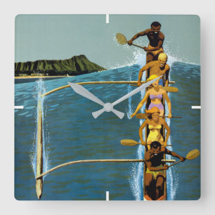 Travel Poster For United Air Lines To Hawaii Square Wall Clock