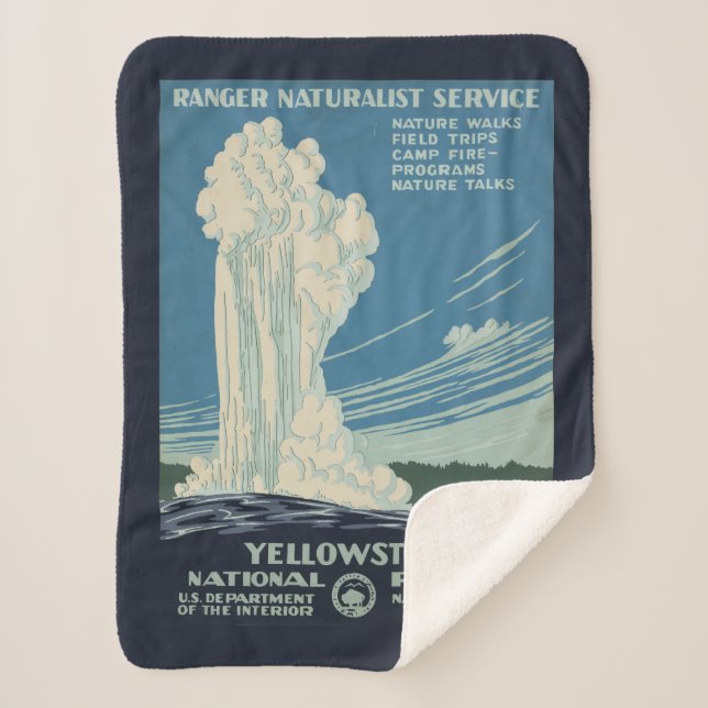 Travel Poster For Yellowstone National Park Sherpa Blanket (Front)