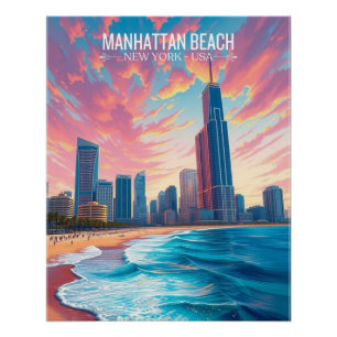 Travel Poster   Manhattan Beach Wallart Home Deco