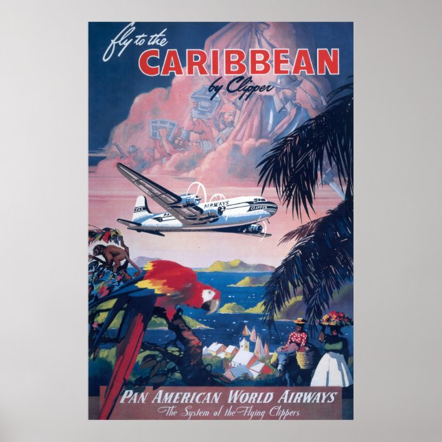 Travel Poster Of Seaplane Flying Over Caribbean (Front)