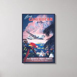 Travel Poster Of Seaplane Flying Over Caribbean Canvas Print