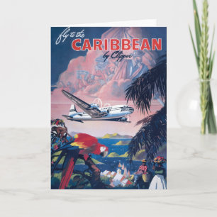 Travel Poster Of Seaplane Flying Over Caribbean Card