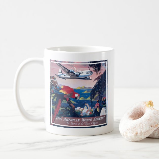 Travel Poster Of Seaplane Flying Over Caribbean Coffee Mug (With Donut)