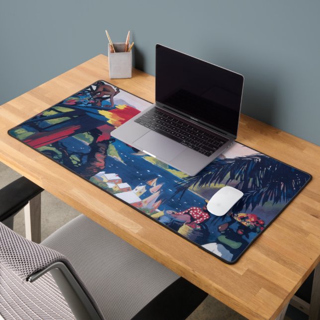 Travel Poster Of Seaplane Flying Over Caribbean Desk Mat (Office 2)