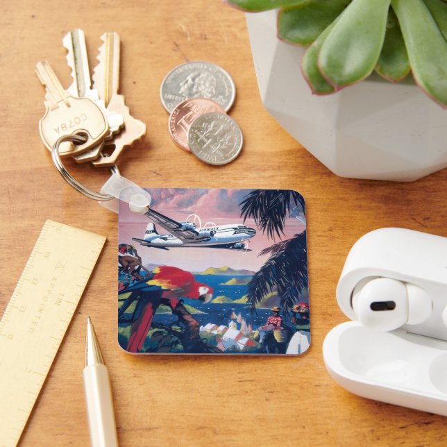 Travel Poster Of Seaplane Flying Over Caribbean Key Ring (Desk)