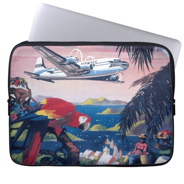 Travel Poster Of Seaplane Flying Over Caribbean Laptop Sleeve (Front)