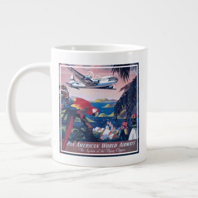 Travel Poster Of Seaplane Flying Over Caribbean Large Coffee Mug (Left)