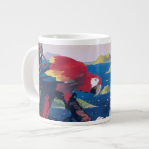 Travel Poster Of Seaplane Flying Over Caribbean Large Coffee Mug