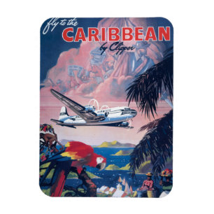Travel Poster Of Seaplane Flying Over Caribbean Magnet