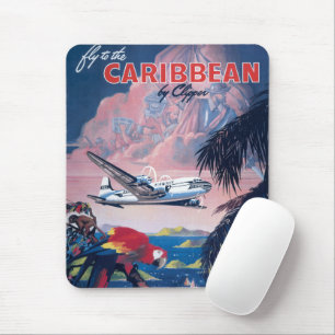 Travel Poster Of Seaplane Flying Over Caribbean Mouse Mat