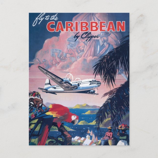Travel Poster Of Seaplane Flying Over Caribbean Postcard (Front)
