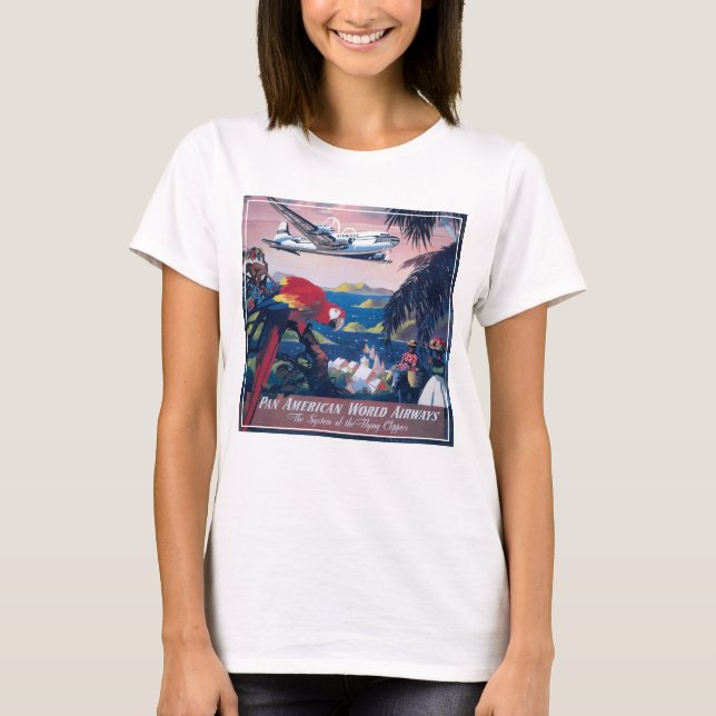 Travel Poster Of Seaplane Flying Over Caribbean T-Shirt (Front)