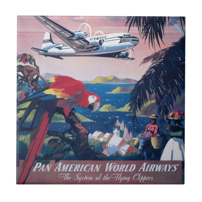 Travel Poster Of Seaplane Flying Over Caribbean Tile (Front)