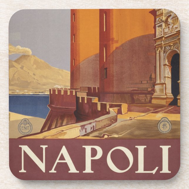Travel Poster Of Vesuvius And The Bay Of Naples Coaster (Front)