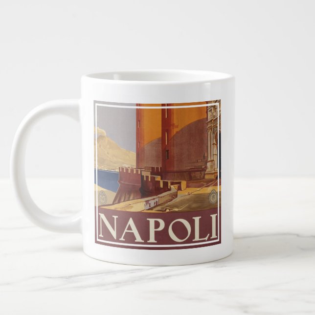Travel Poster Of Vesuvius And The Bay Of Naples Large Coffee Mug (Left)