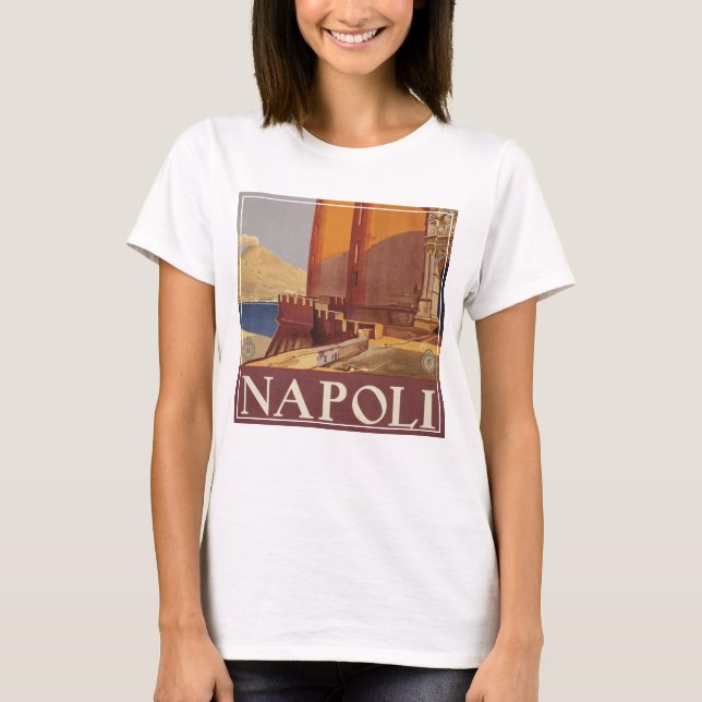 Travel Poster Of Vesuvius And The Bay Of Naples T-Shirt (Front)