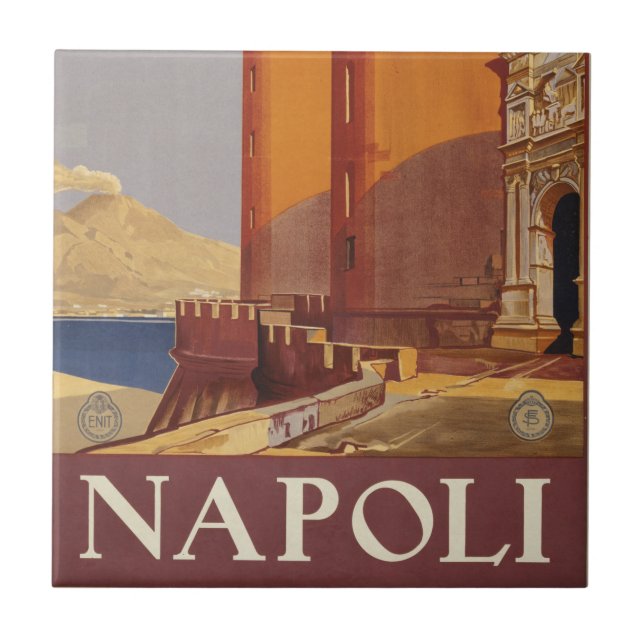 Travel Poster Of Vesuvius And The Bay Of Naples Tile (Front)