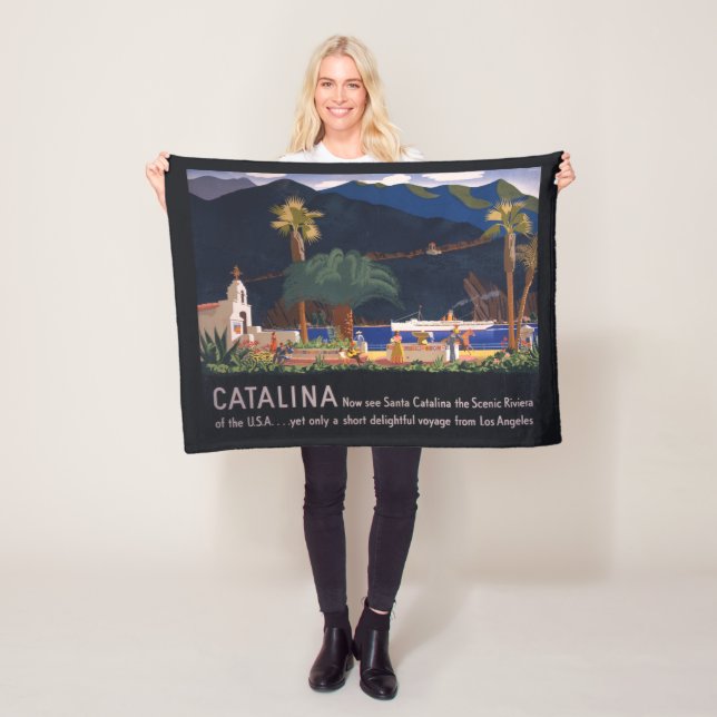 Travel Poster - Santa Catalina Island, California Fleece Blanket (In Situ)