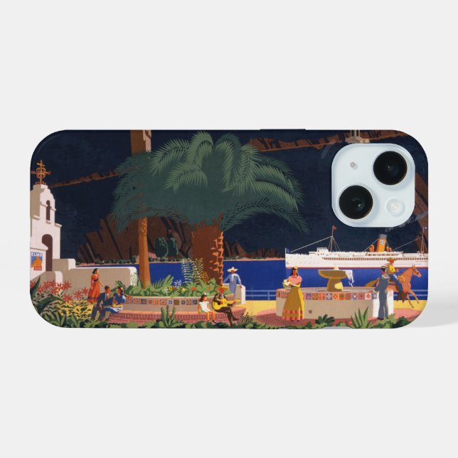 Travel Poster - Santa Catalina Island, California iPhone 15 Case (Back Horizontal)